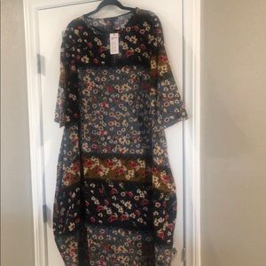 Print 3/4 sleeve Round Neck Loose Dress